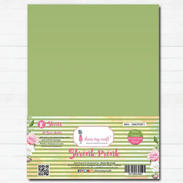 Shrink Prink - Olive Green Frosted Glass Sheet - Pack of 10 Sheets