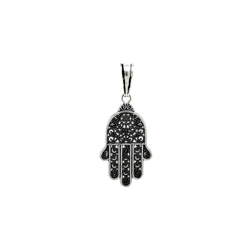 Silver 925 Oxidized Hamsa Hand Charm Pendant