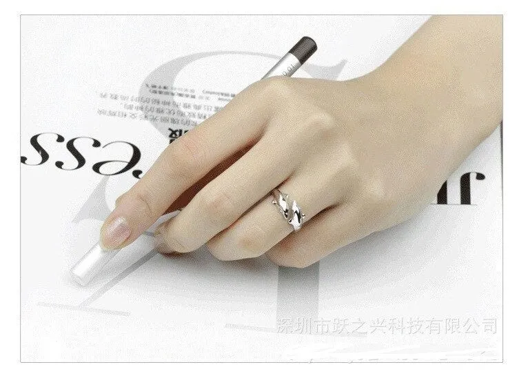 Silver Color  Jewelry Open Happy Double Dolphin Love Rings For Party Women Gift Adjustable Ring Anillos Bague VRS2196