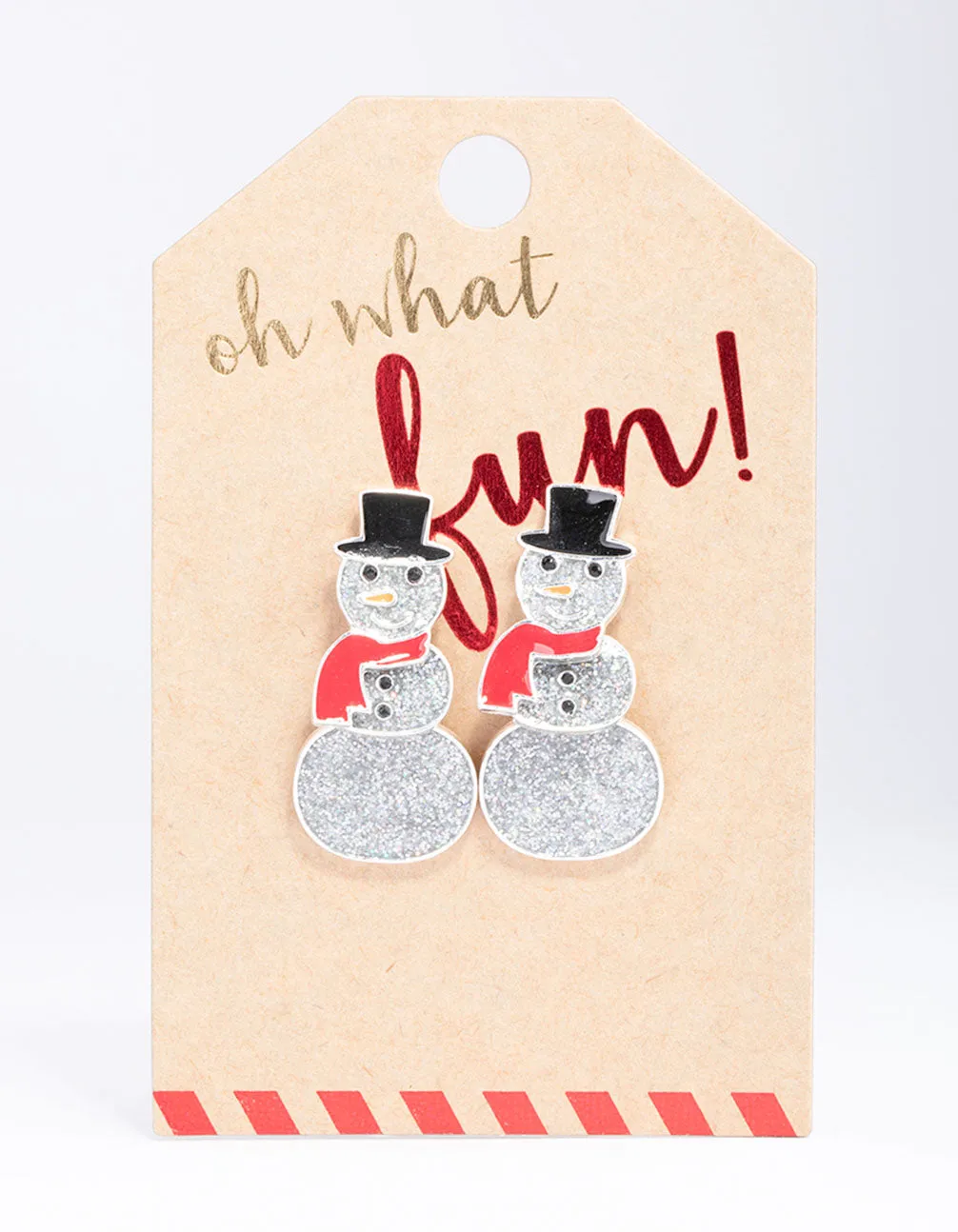 Silver Glitter Snowman Drop Earrings