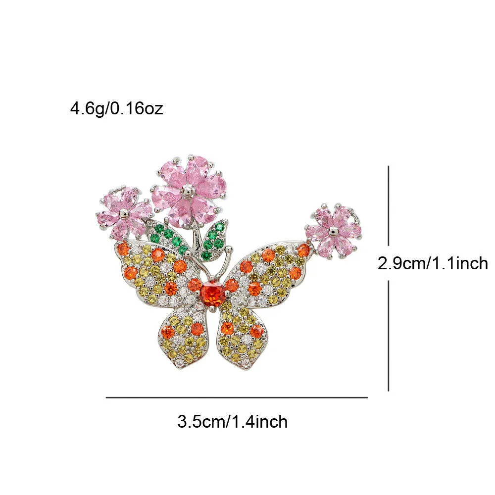 SISSLIA Zircon Crystal Enamel Animal Brooches Pin Rhinestone Butterfly Brooches For Women