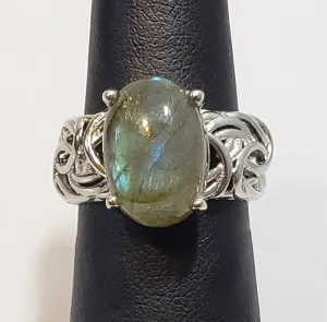 Size 7 Malagasy Labradorite 6.7 ct Solitaire Ring in Platinum Bonded Brass