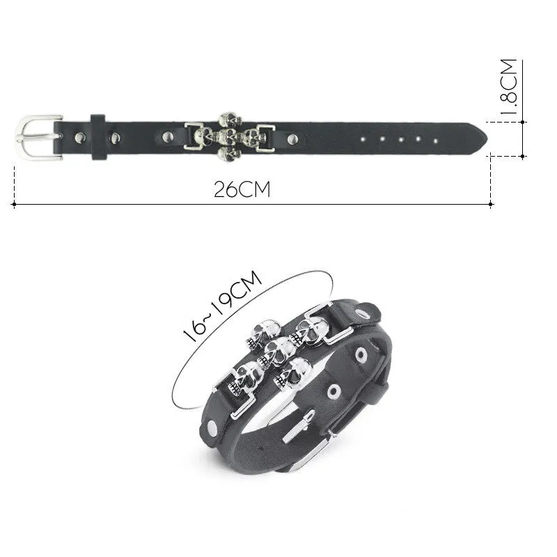 Skeleton Skull Punk Gothic Rock Leather Belt Buckle Bracelets For Women Men Bracelets & Bangles