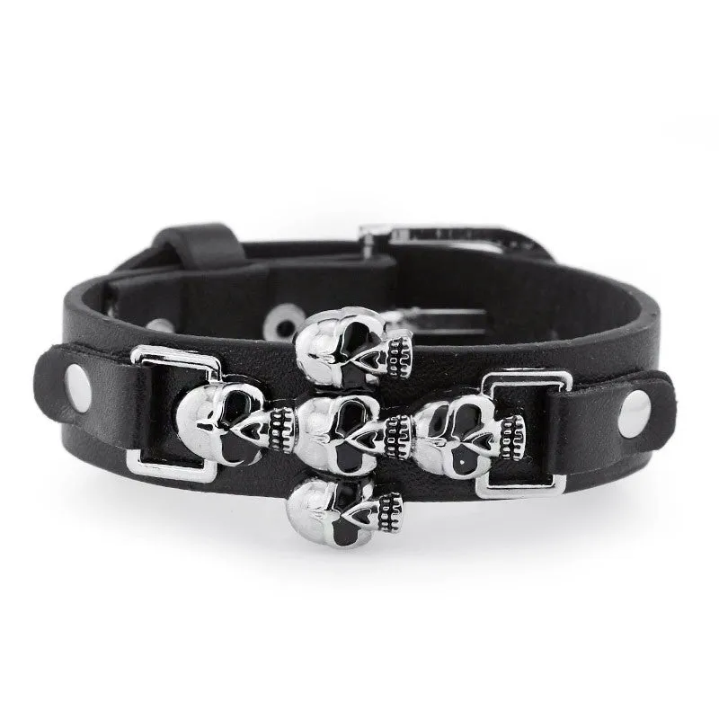 Skeleton Skull Punk Gothic Rock Leather Belt Buckle Bracelets For Women Men Bracelets & Bangles