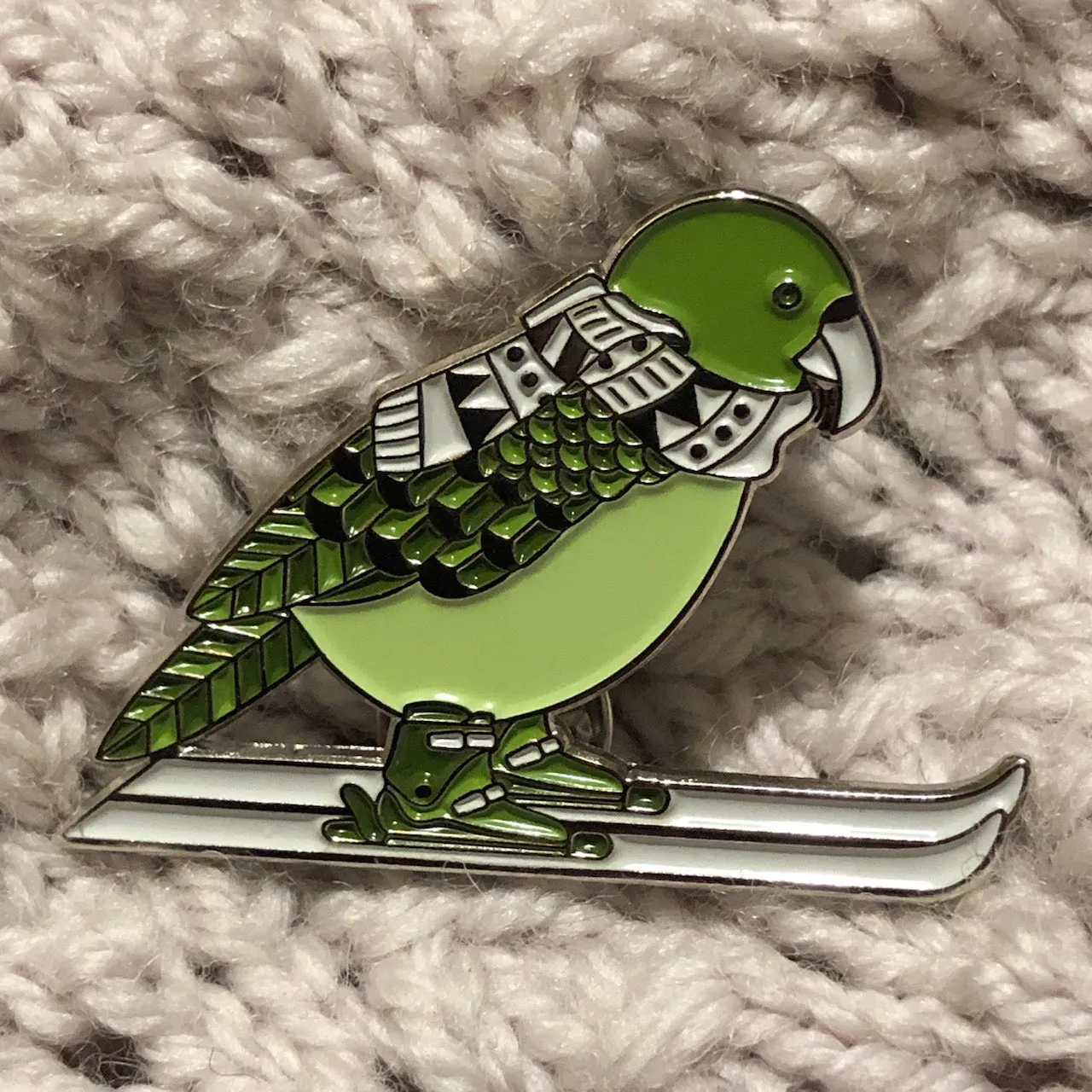 Skiing Kea Enamel Pin