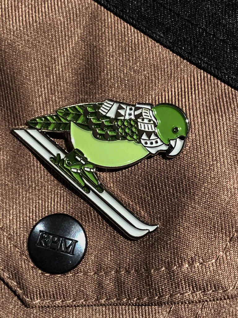 Skiing Kea Enamel Pin