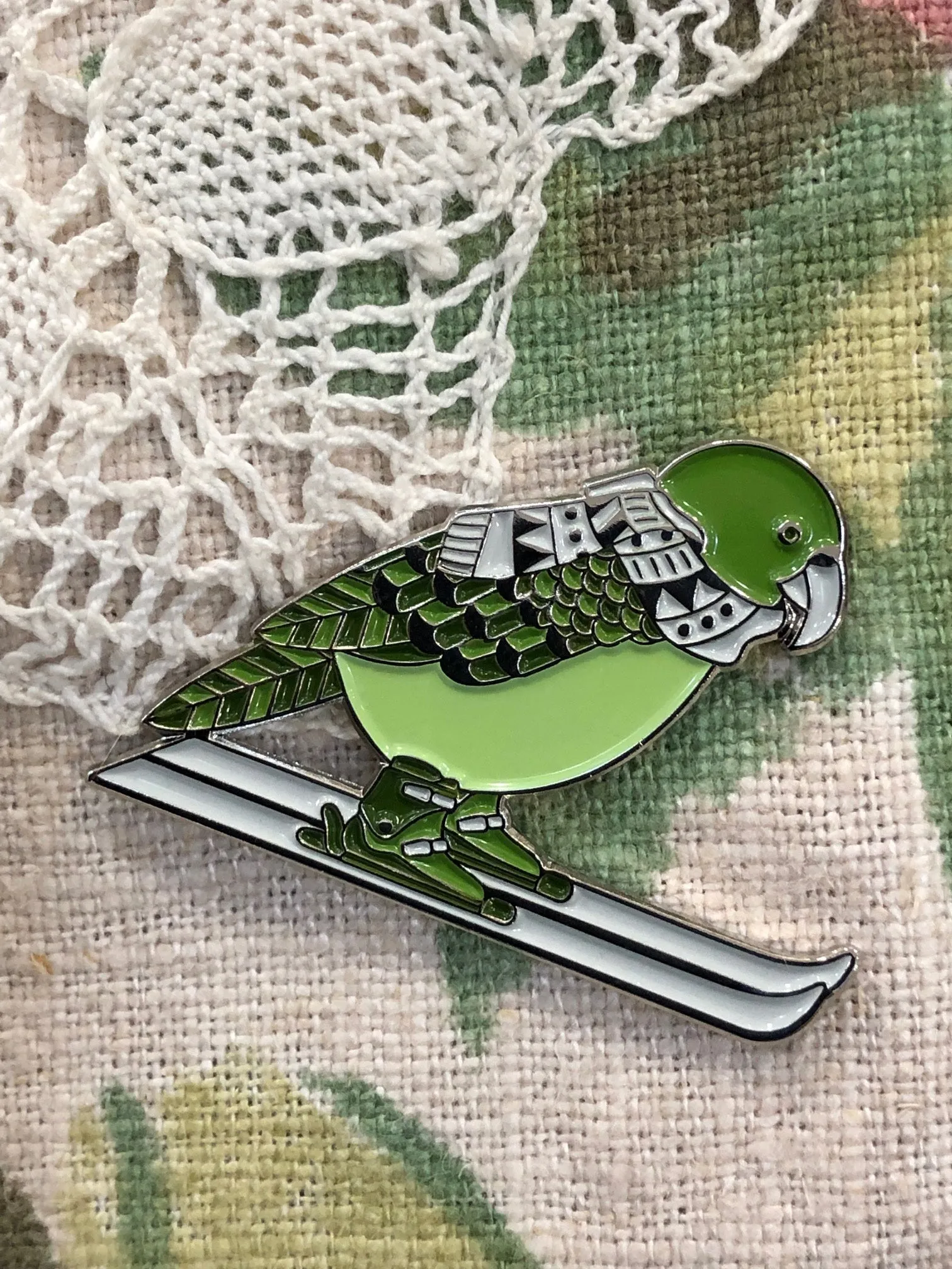 Skiing Kea Enamel Pin