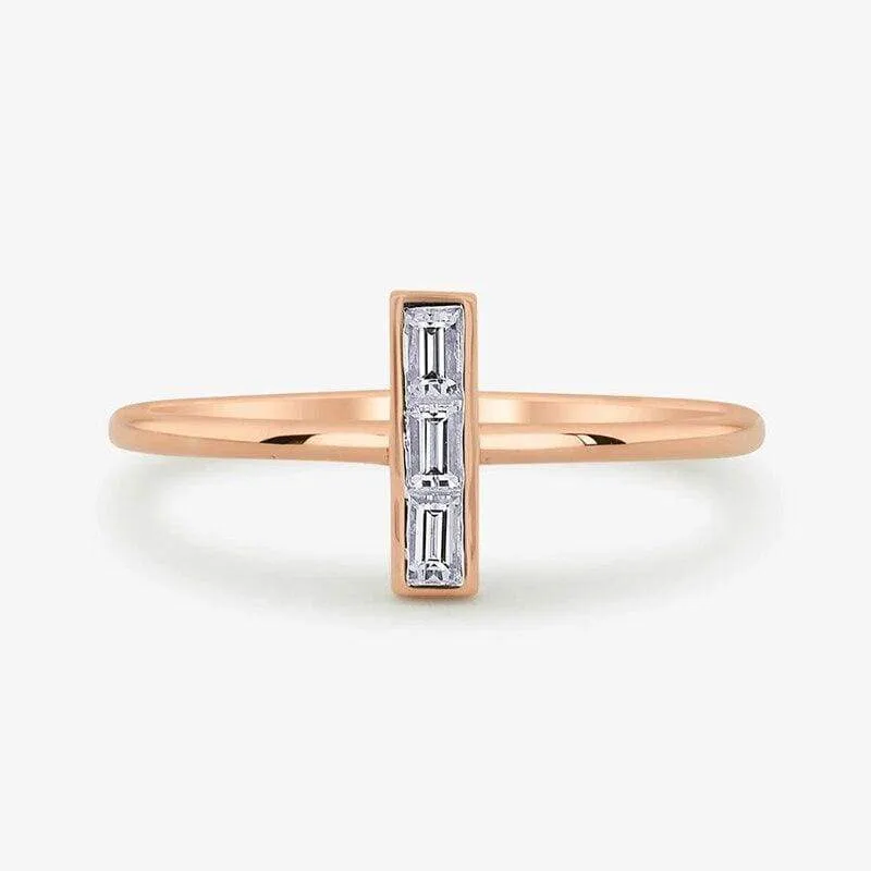 Small Square Cubic Zircon Women T Ring Engagement Wedding Band Rose Gold Silver Color Female Finger Ring Party Jewelry DBR150