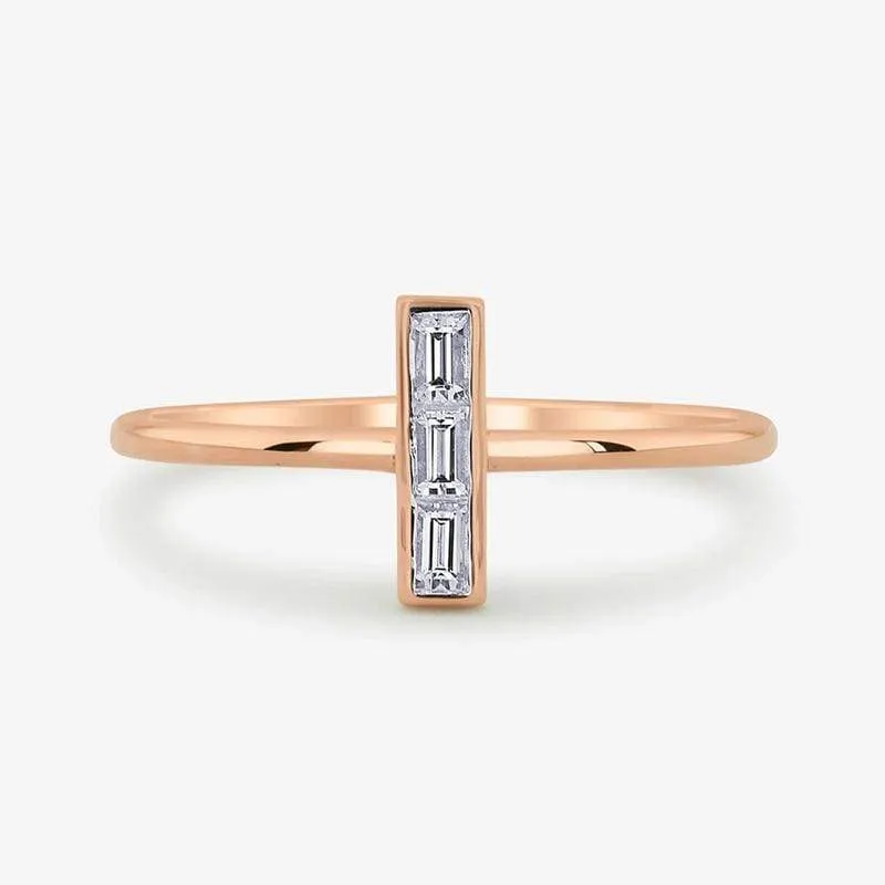 Small Square Cubic Zircon Women T Ring Engagement Wedding Band Rose Gold Silver Color Female Finger Ring Party Jewelry DBR150