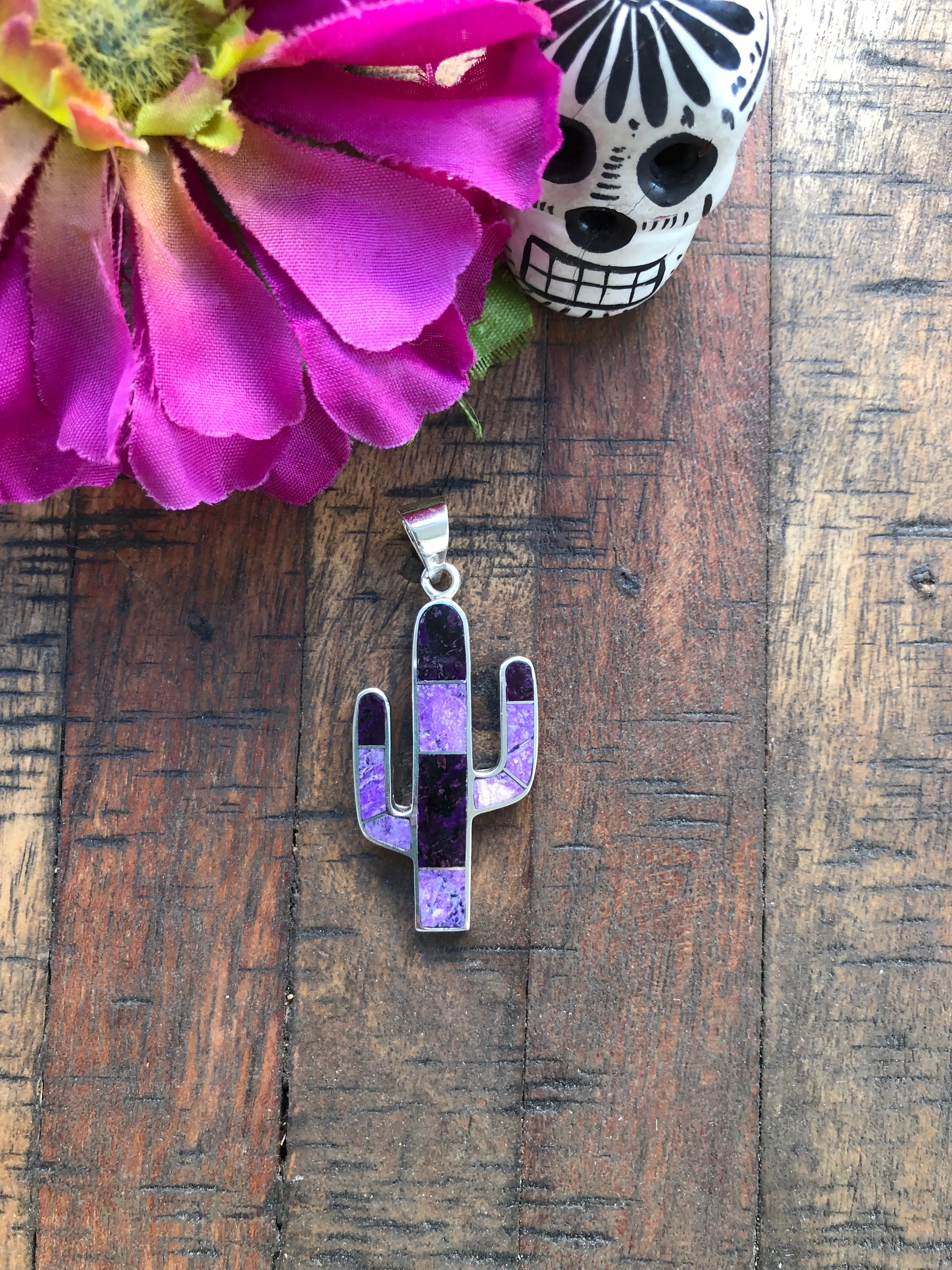 Small Sugilite Inlay Cactus Pendant