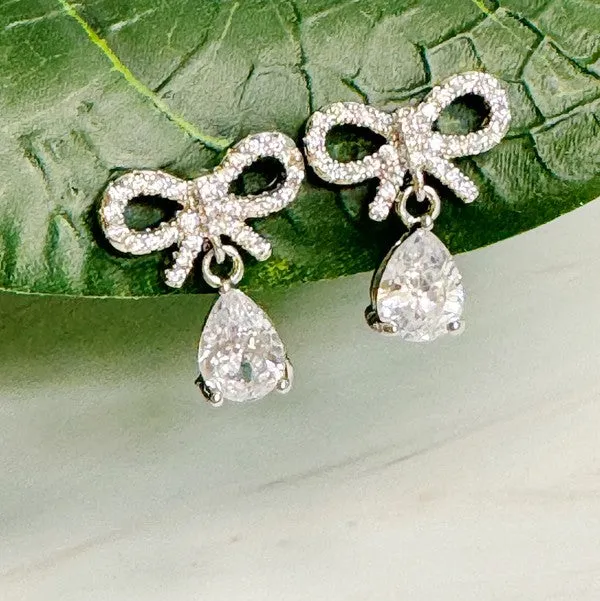 Sparkly Bow Teardrop Earrings