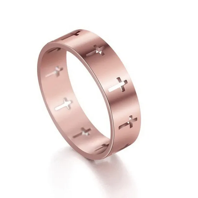 Stainless Steel Hollow Cross Personality Ring