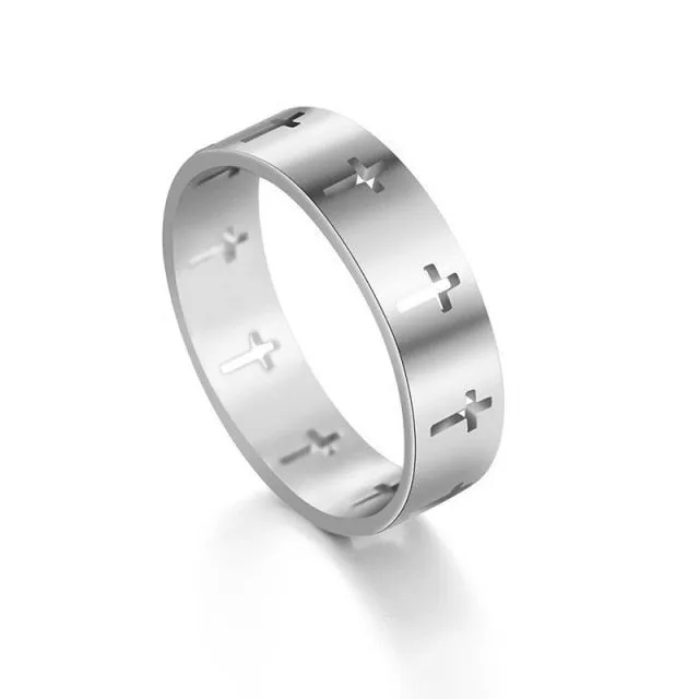 Stainless Steel Hollow Cross Personality Ring