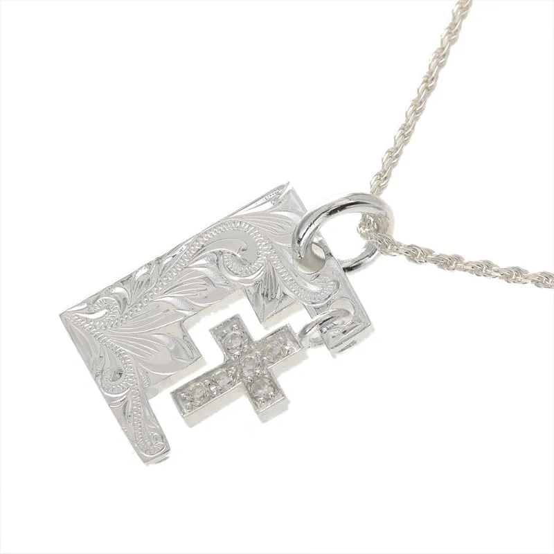 Sterling Silver Hawaiian Scroll Cross with CZ and Side Plate Pendant (Chain Sold Separately)