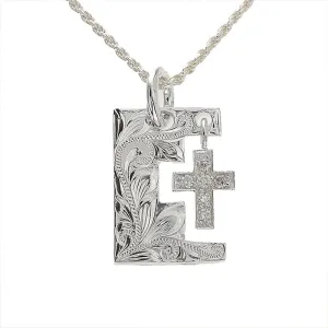 Sterling Silver Hawaiian Scroll Cross with CZ and Side Plate Pendant (Chain Sold Separately)