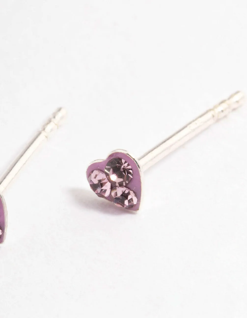 Sterling Silver Pink Pave Heart Stud Earrings