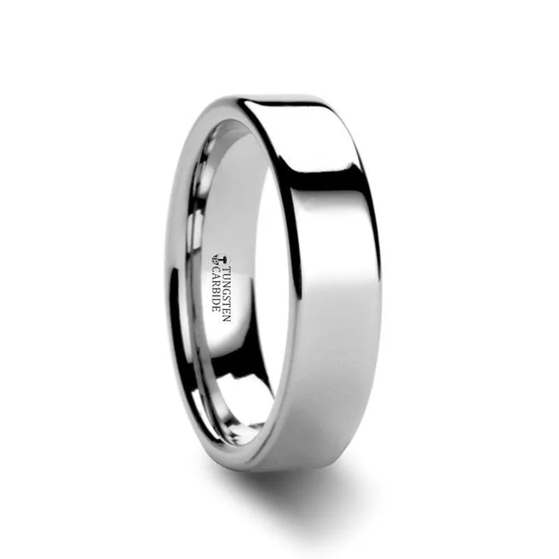 STOCKTON Flat Style White Tungsten Ring - 2mm - 12mm