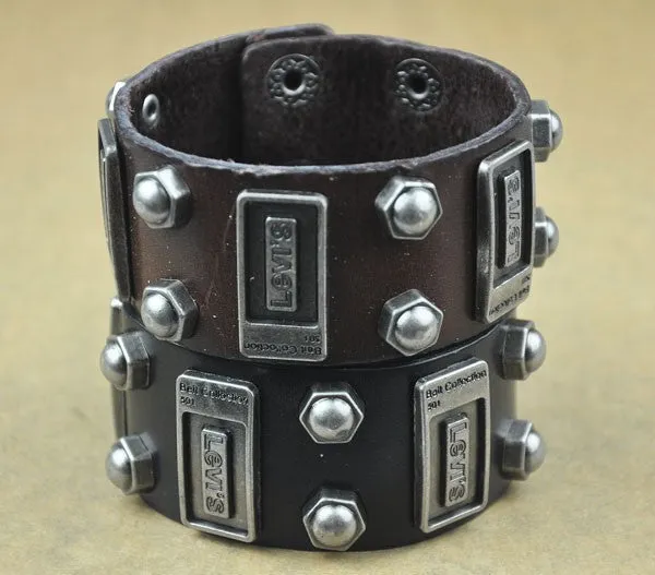 Summer style Men Woman Bracelets Rock Punk Leather Rock Cool Metal Stud Clasp Genunine Wrist Band Design Leather Bracelet