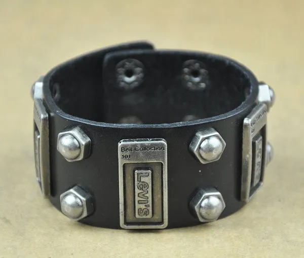 Summer style Men Woman Bracelets Rock Punk Leather Rock Cool Metal Stud Clasp Genunine Wrist Band Design Leather Bracelet