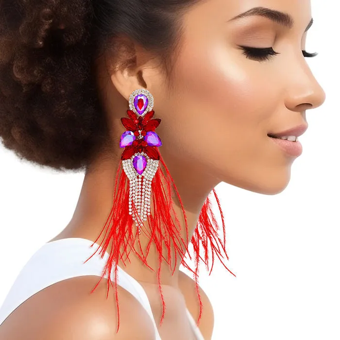 Tassel Feather Glass Earrings for Women