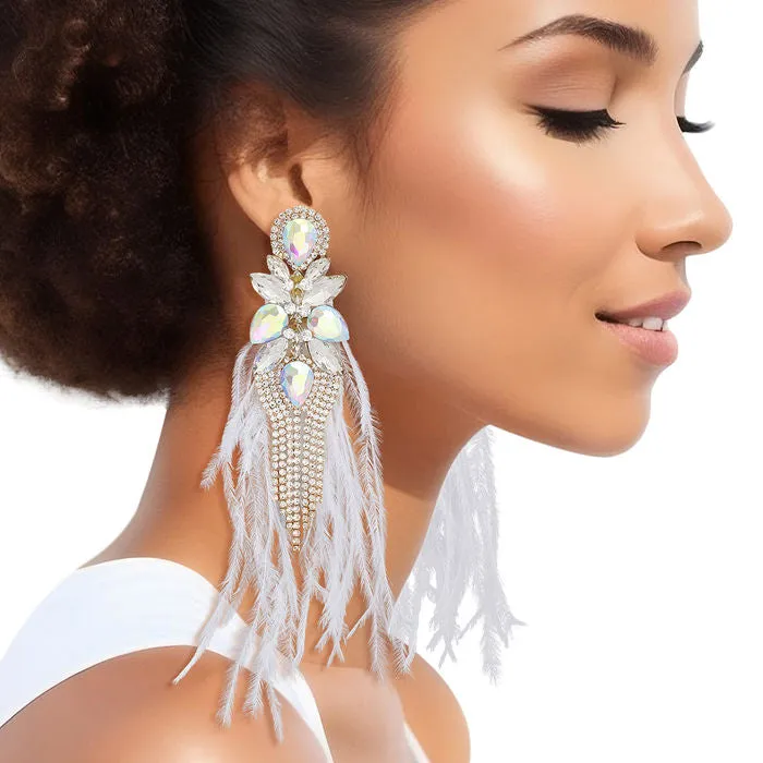 Tassel Feather Glass Earrings for Women