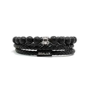 The Duo Black Leather and Silver Plated CYL Stack