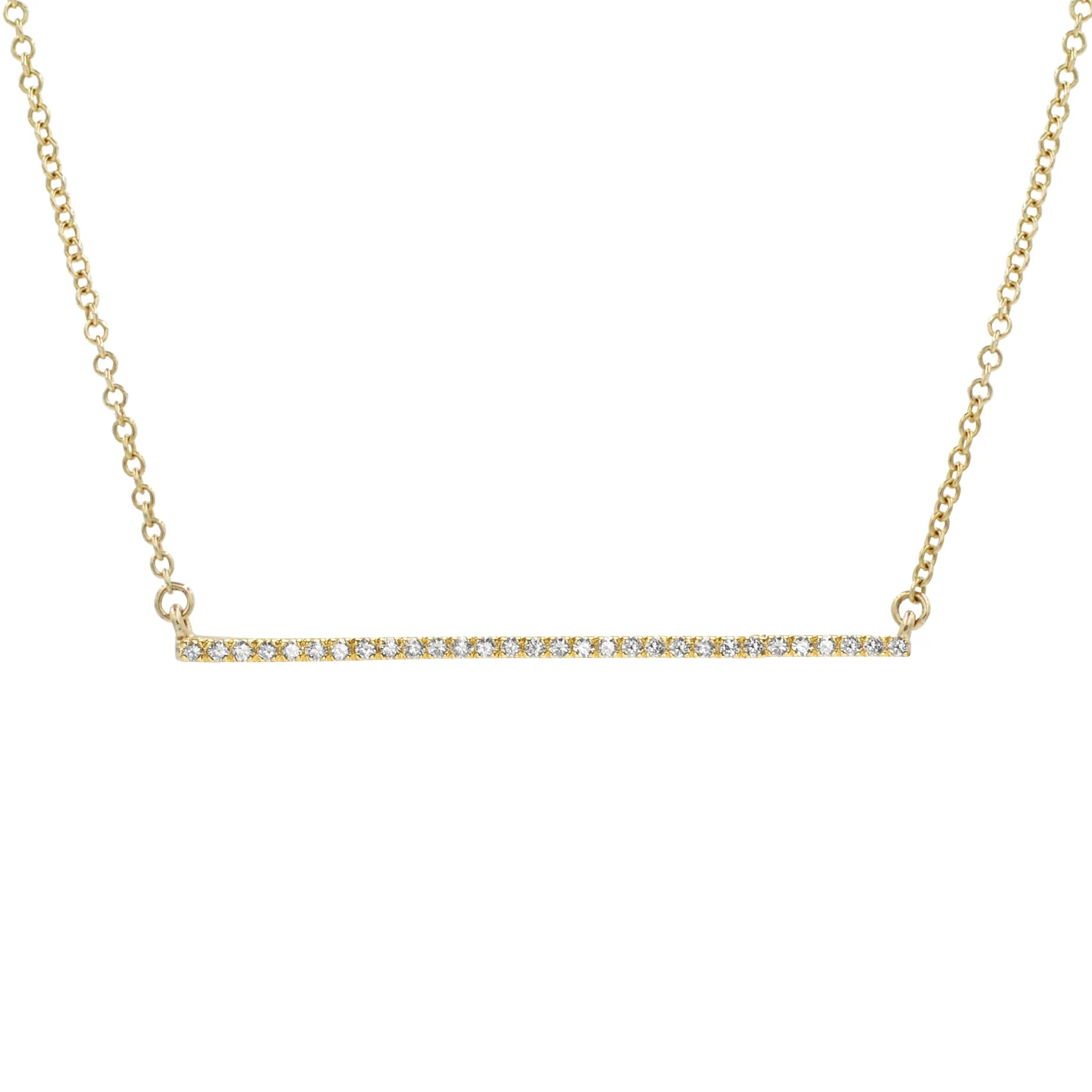 Thin Diamond Bar Necklace in 14k Gold