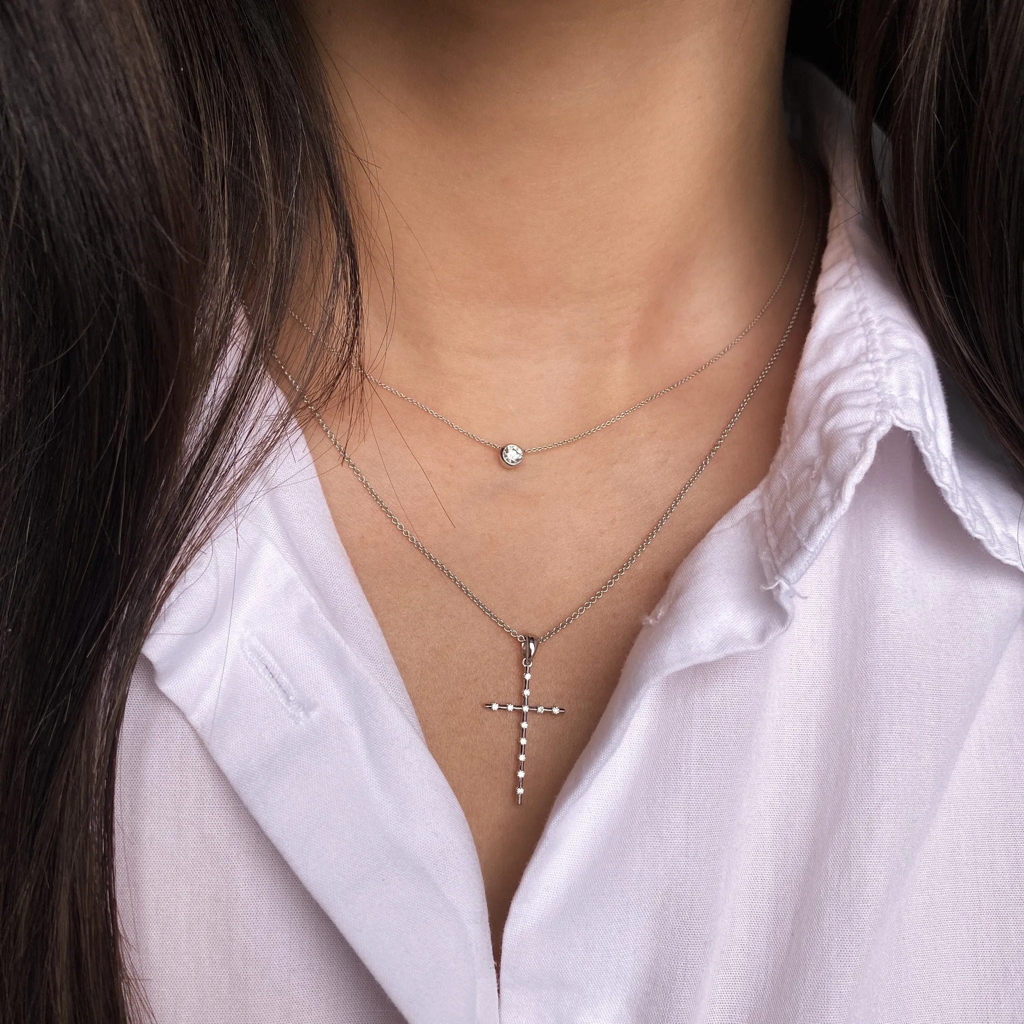 Thin Diamond Cross Necklace