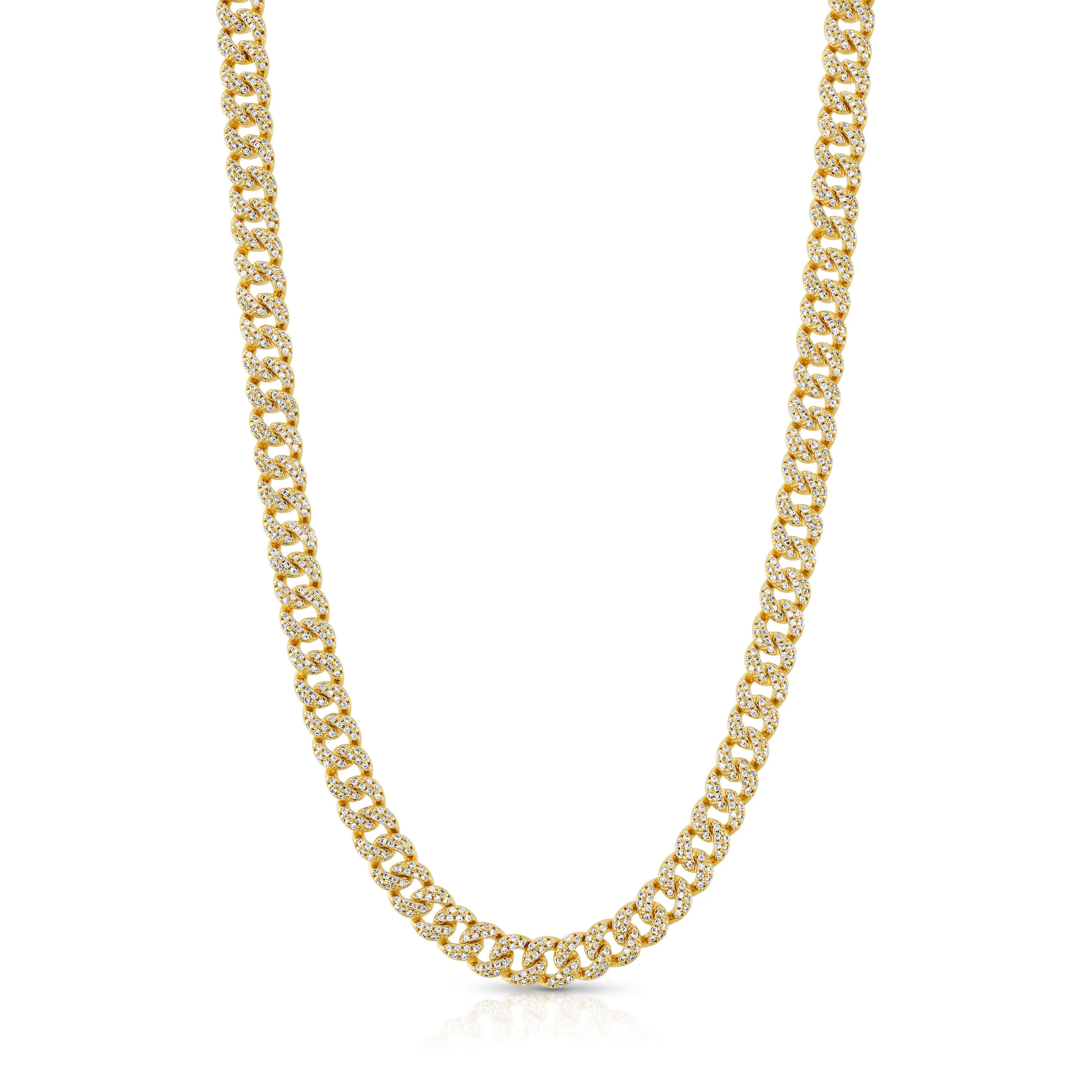 THIN VIBRATION CZ CUBAN NECKLACE, GOLD BRSS