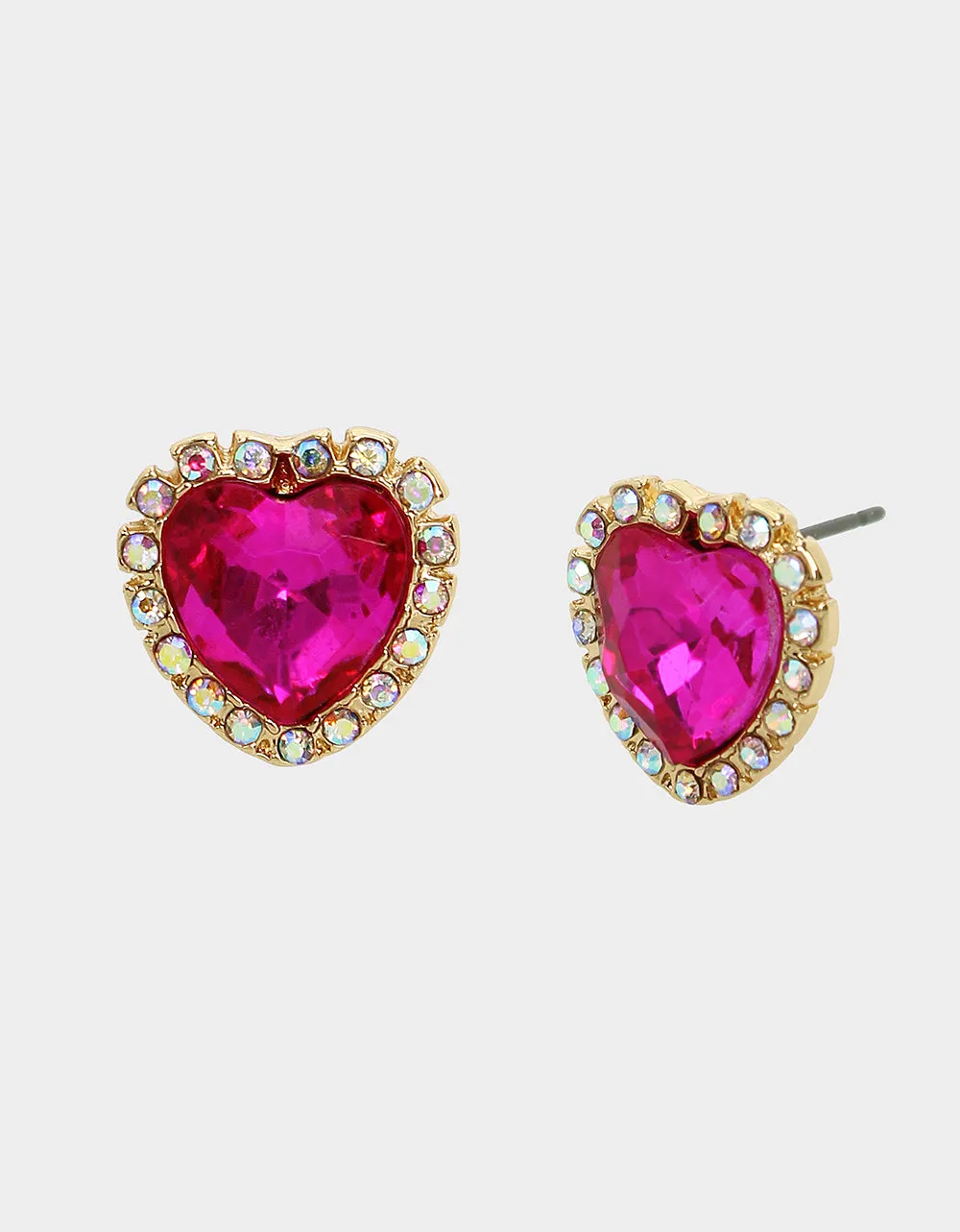 THINK PINK STONE HEART STUD EARRINGS FUCHSIA