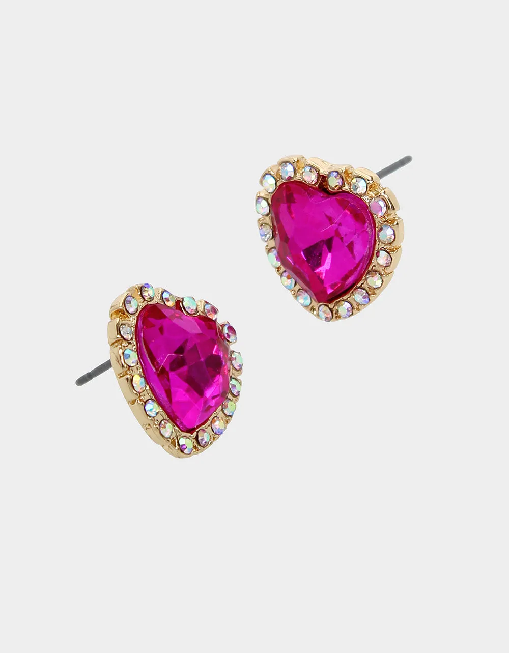 THINK PINK STONE HEART STUD EARRINGS FUCHSIA