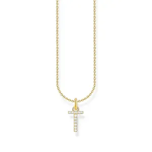 THOMAS SABO Necklace with letter pendant T and white zirconia - gold