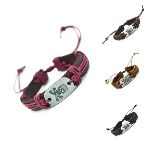 Tibetan Silver Alloy Skull Genuine Leather Bracelet Charm Bracelet for Women Mens Bracelets Cuff Wristband Bracelets Bangles