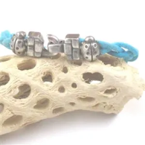 Turquoise Braided Leather Bracelet Ladybug Accent