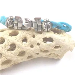 Turquoise Braided Leather Bracelet Ladybug Accent