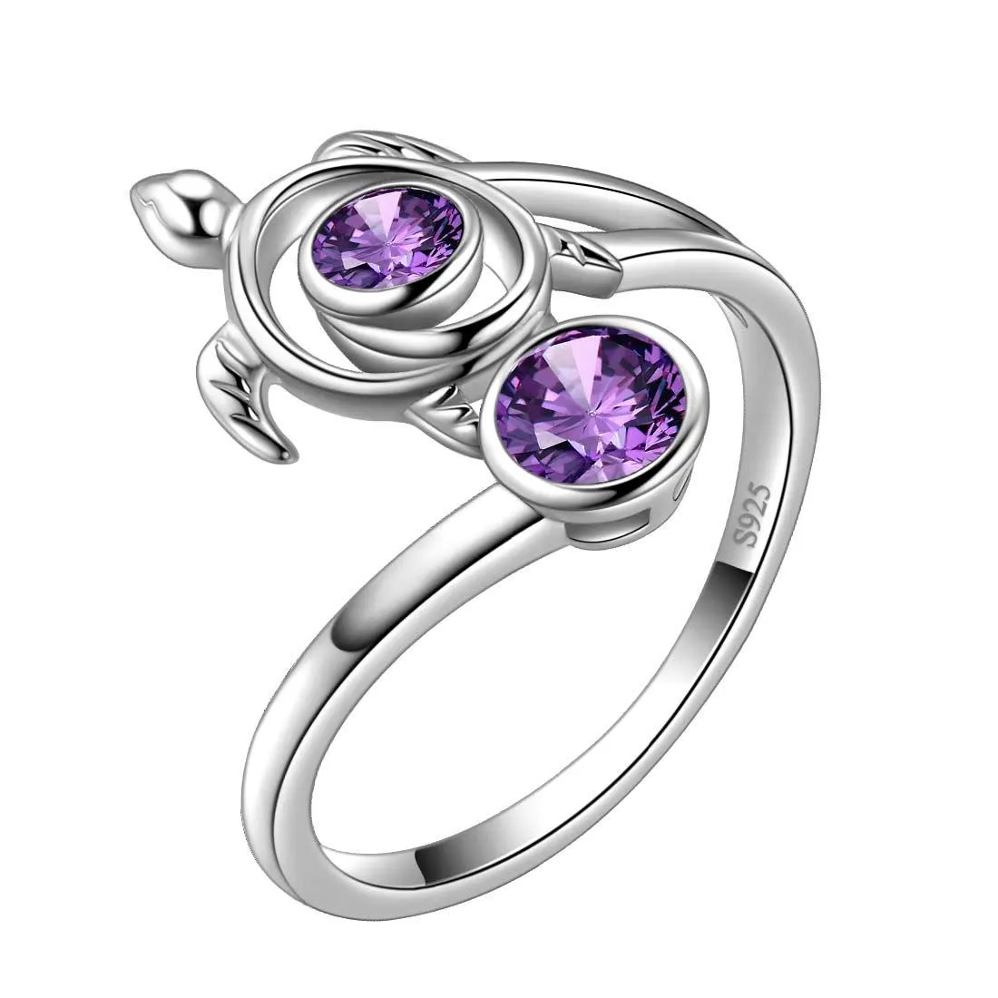 Turtle Birthstone February Amethyst Ring Women Girls Jewelry Birthday Gift Sterling Silver