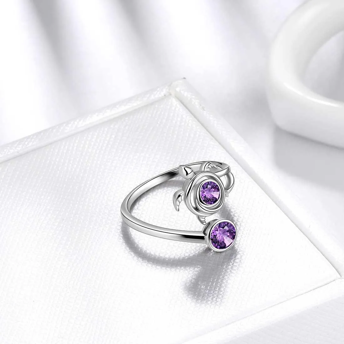 Turtle Birthstone February Amethyst Ring Women Girls Jewelry Birthday Gift Sterling Silver