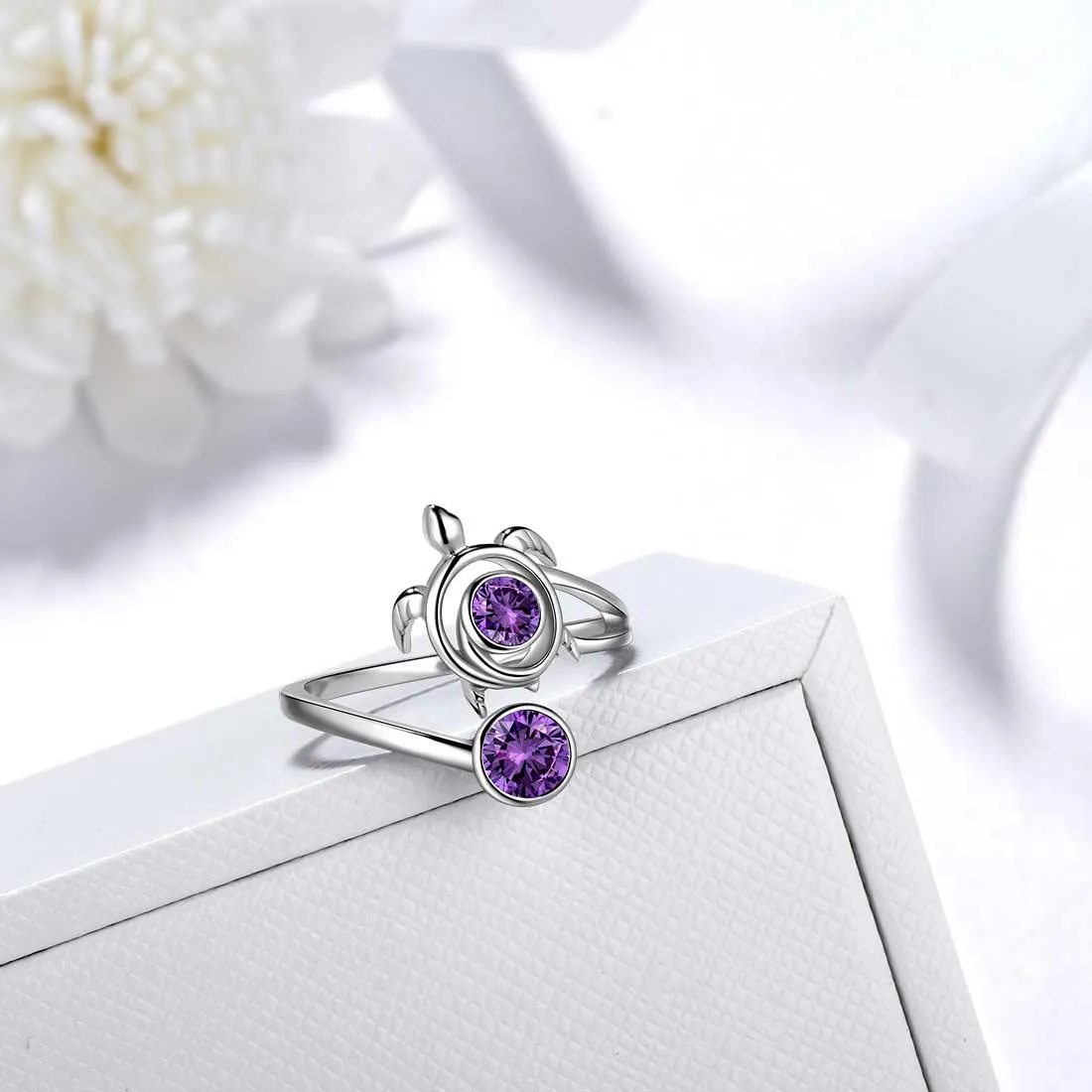 Turtle Birthstone February Amethyst Ring Women Girls Jewelry Birthday Gift Sterling Silver