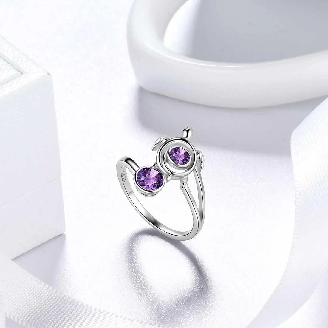 Turtle Birthstone February Amethyst Ring Women Girls Jewelry Birthday Gift Sterling Silver