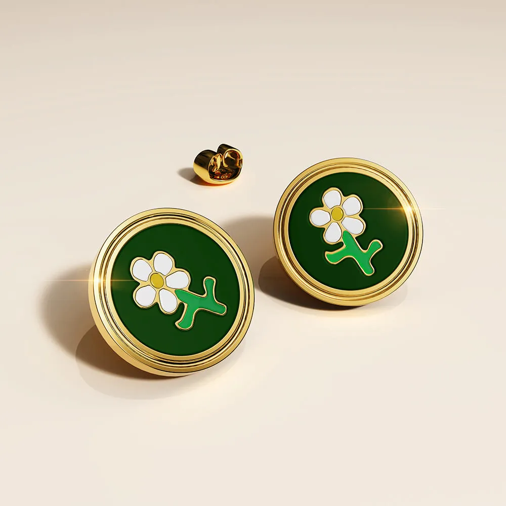 Verdant Floral Stud Earrings in Gold