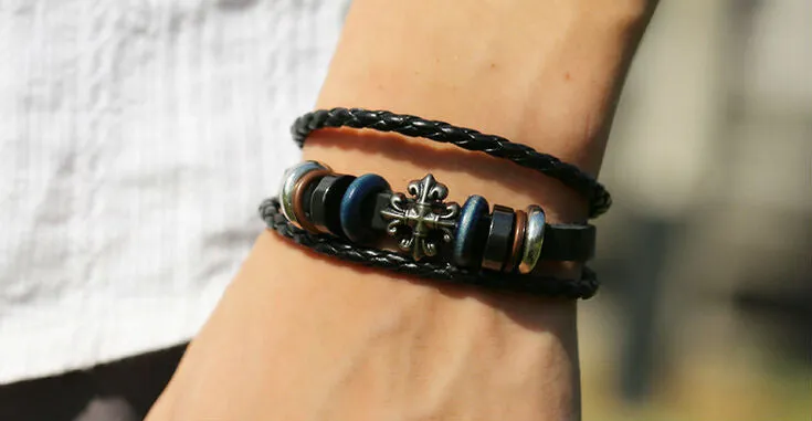 Vintage Cross Charm Leather Bracelet Wristband Jewelry Bijouterie Unisex Girls Woman