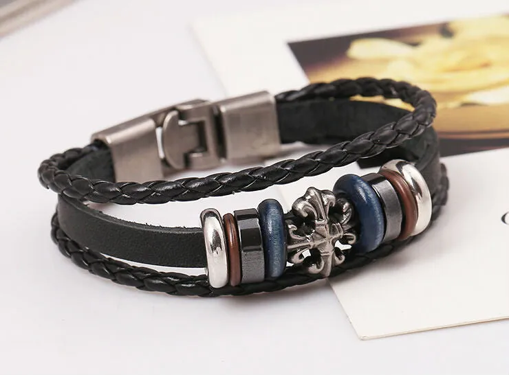 Vintage Cross Charm Leather Bracelet Wristband Jewelry Bijouterie Unisex Girls Woman