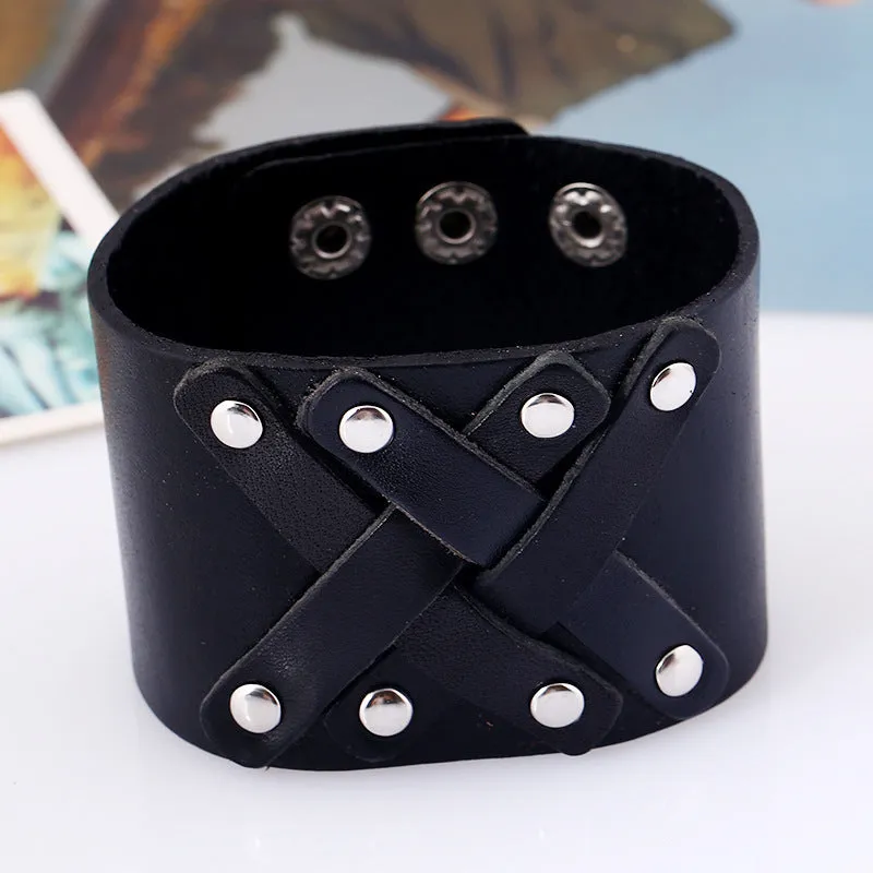 Vintage men's wide leather leather bracelet