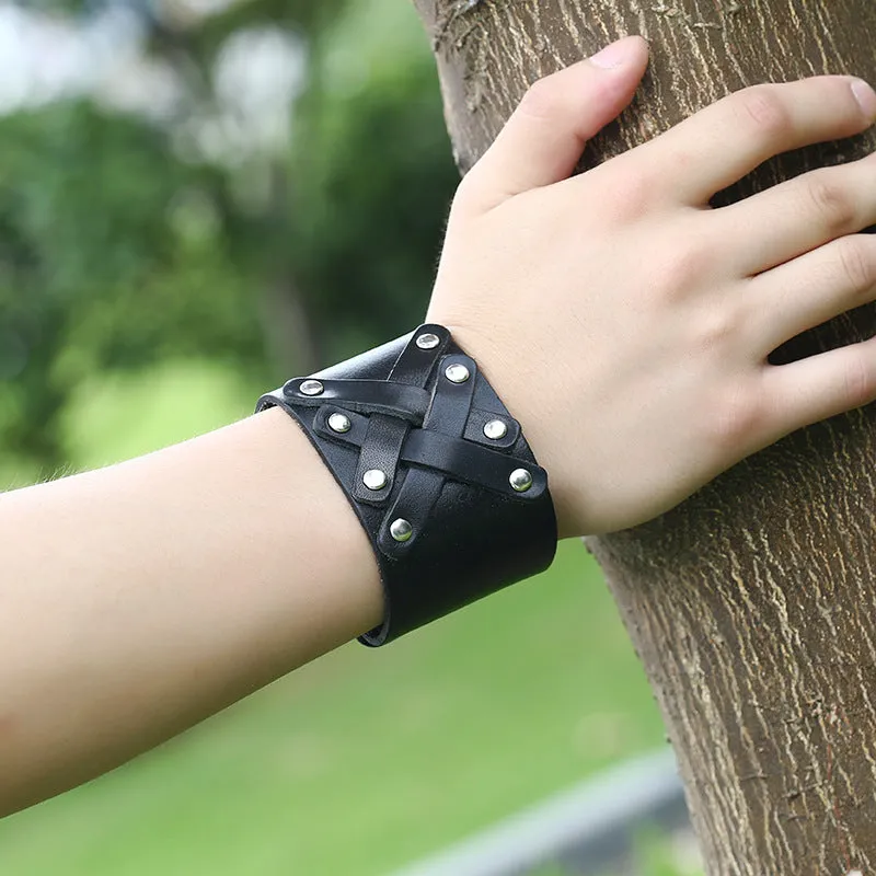 Vintage men's wide leather leather bracelet