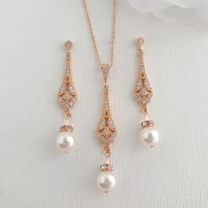 Vintage Necklace Earring Set in Rose Gold- Lisa