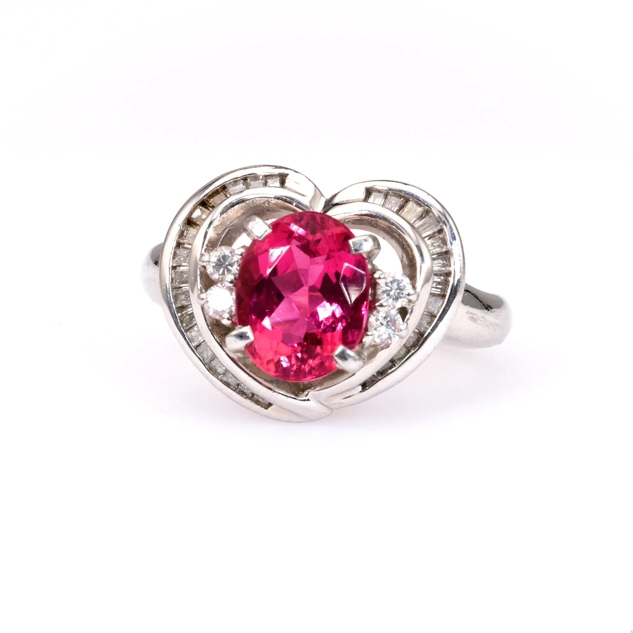 Vintage Tourmaline Diamond Platinum Heart Ring