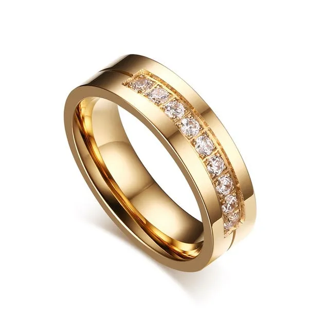 Vnox Trendy Wedding Bands Rings for Women / Men Love Gold-color Stainless Steel CZ Promise Jewelry