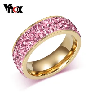 Vnox Vintage Wedding Rings for Women Stainless Steel 3 Row Crystal Cubic Zirconia Girl Jewelry