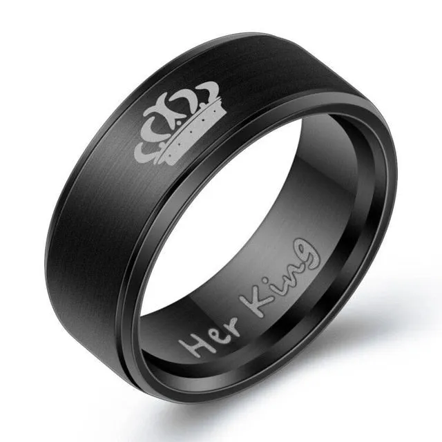 Women His Queen Stainless steel Ring Silver Color Simple Design Her King Couple Ring Wedding Ring for Female Men