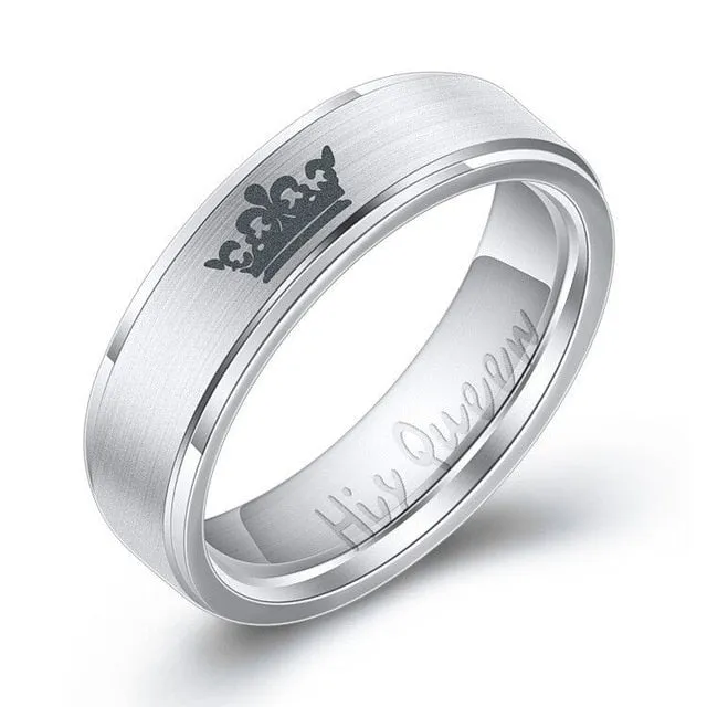 Women His Queen Stainless steel Ring Silver Color Simple Design Her King Couple Ring Wedding Ring for Female Men